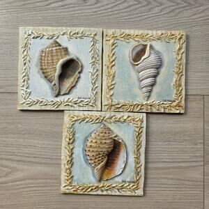 Kate McRostie Seashell Wall Art Plaques Set of 3 Coastal Relief Decor